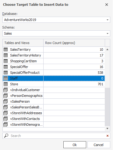 Select the target table into which the data will be inserted