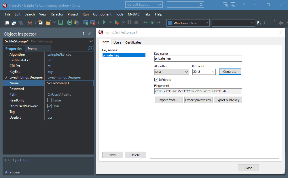 Delphi TScFileStorage