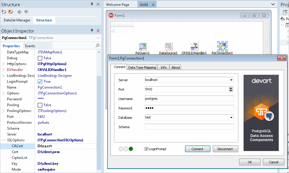 Connection to PostgreSQL in Delphi