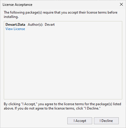 Installation via package manager license acceptance