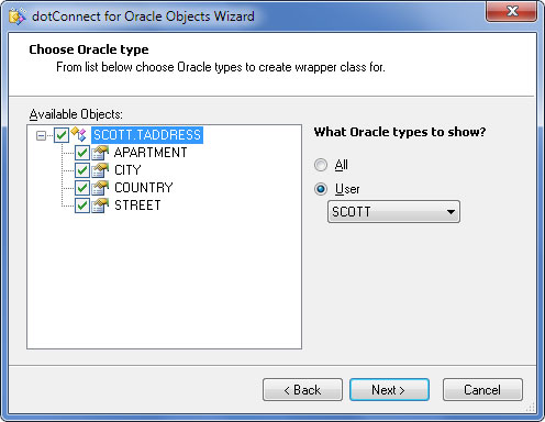 dotConnect for Oracle Objects Wizard - Choose Oracle Type
