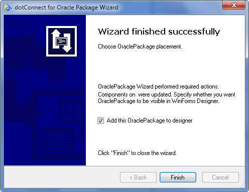 dotConnect for Oracle Package Wizard - Wizard finished successfully