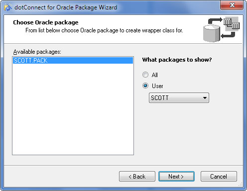 dotConnect for Oracle Package Wizard - Choose Oracle package