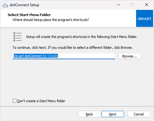 Installation via wizard - start menu folder