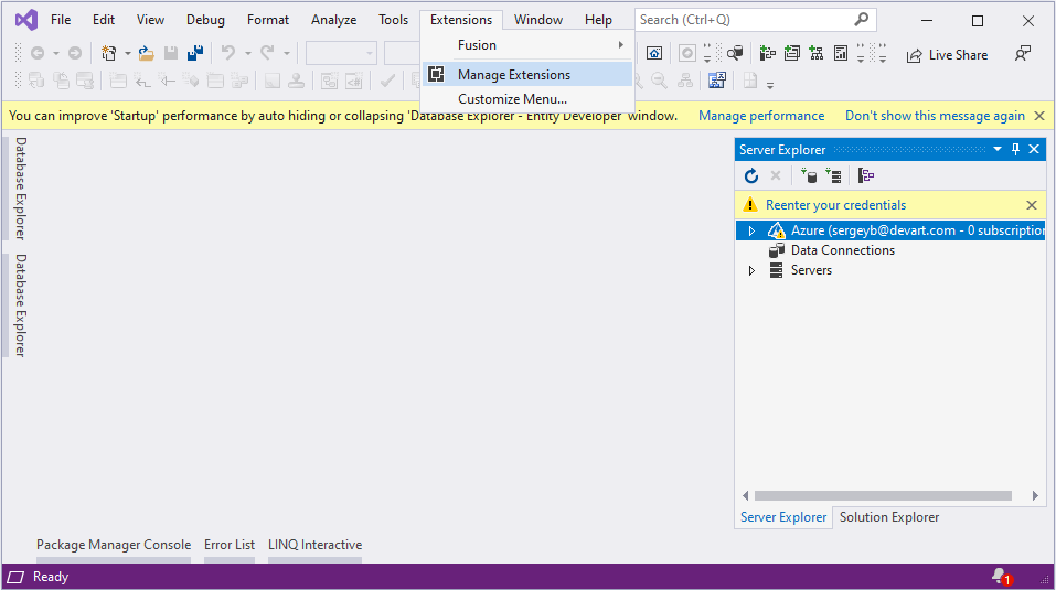 Manage Visual Studio extensions