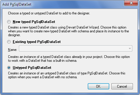 Add PgSqlDataSet dialog box