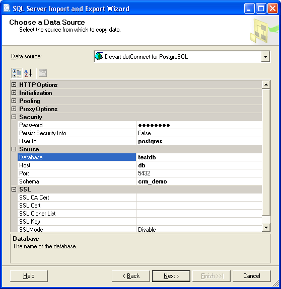 SQL Server Import and Export Wizard - Choose a Data Source