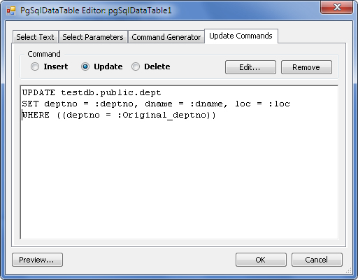 PgSqlDataTableEditor - Update Commands