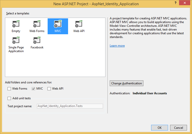 New ASP.NET Project dialog box