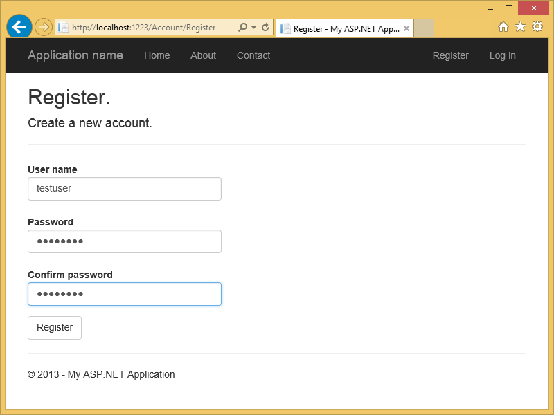 Registration page