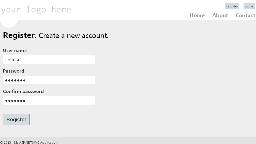 Registering a test user