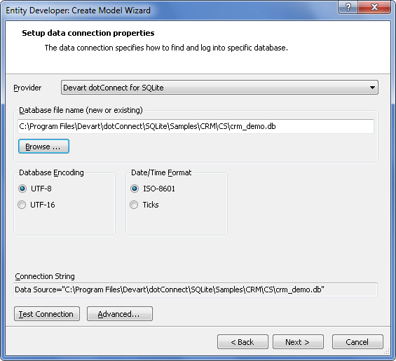 Entity Developer Create Model Wizard - Setup data connection properties