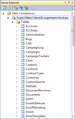 SugarCRM connection in Server Explorer