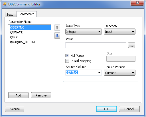 DB2Command editor - parameters