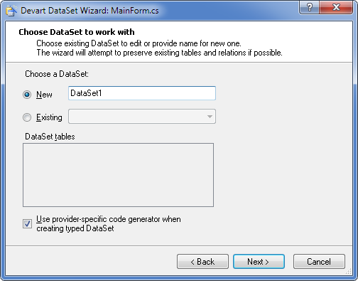 Devart DataSet Wizard - Choose DataSet to work with
