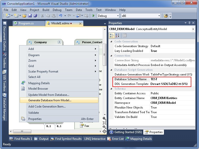 generating database from model