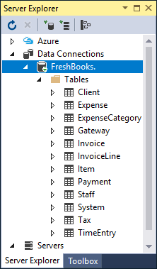 FreshBooks connection in Server Explorer