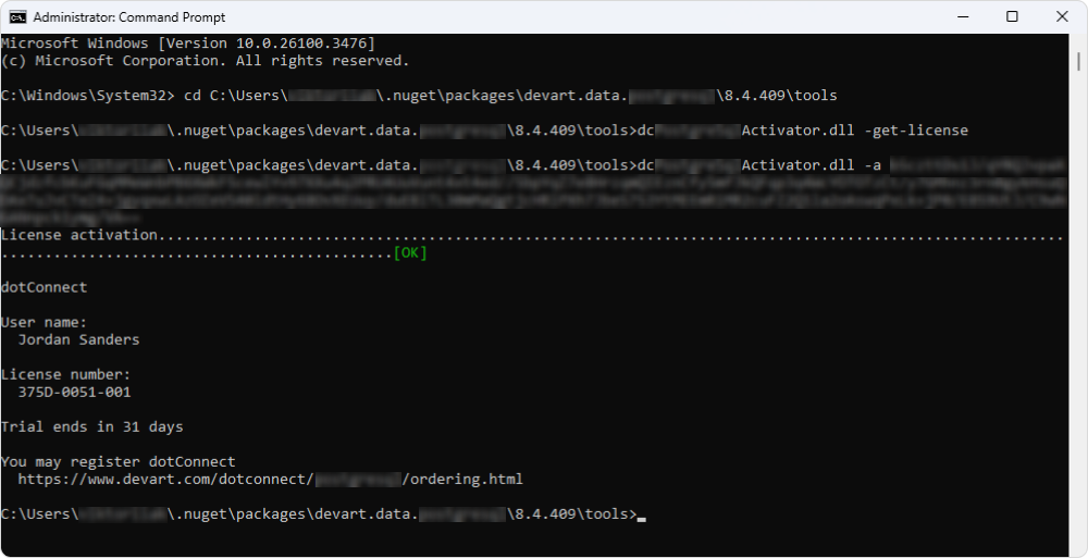 NuGet activationfrom the command line