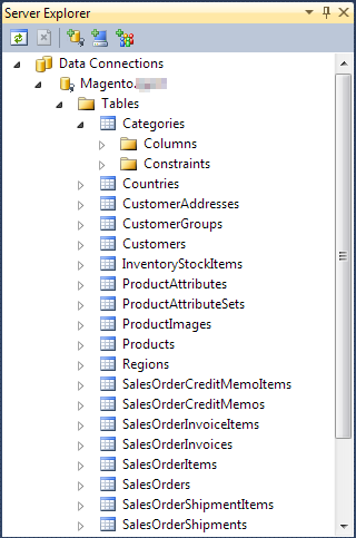 Magento connection in Server Explorer