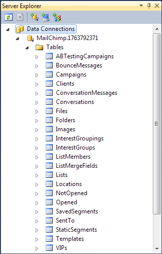 Mailchimp connection in Server Explorer