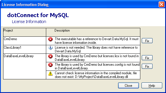 License Information dialog box