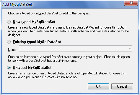 Add MySqlDataSet dialog box