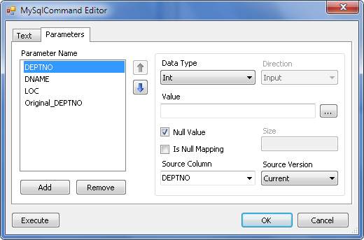 MySqlCommand editor - parameters