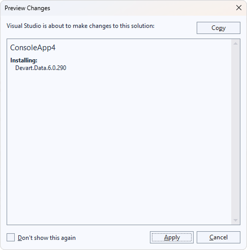 Installation via package manager preview changes