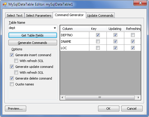 MySqlDataTableEditor - Command Generator