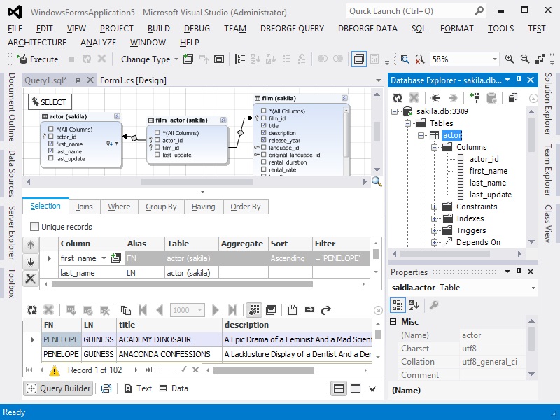 Screenshot of dbForge Fusion for MySQL