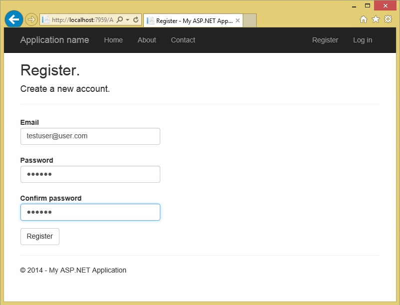 Registration page