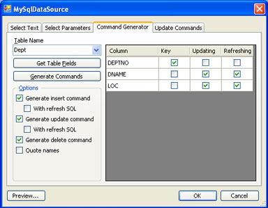 MySqlDataSource editor