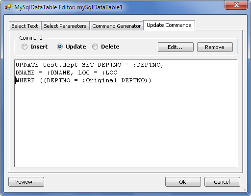 MySqlDataTableEditor - Update Commands