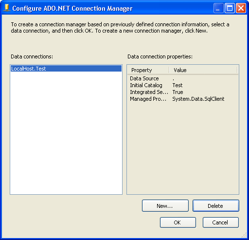 Configure ADO.NET Connection Manager dialog box
