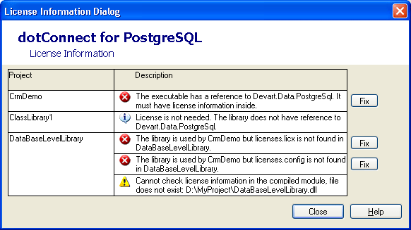License Information dialog box