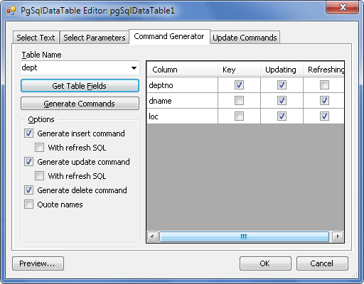 PgSqlDataTableEditor - Command Generator