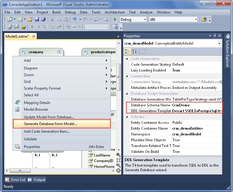 generating database from model