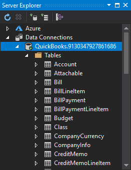 QuickBooks connection in Server Explorer