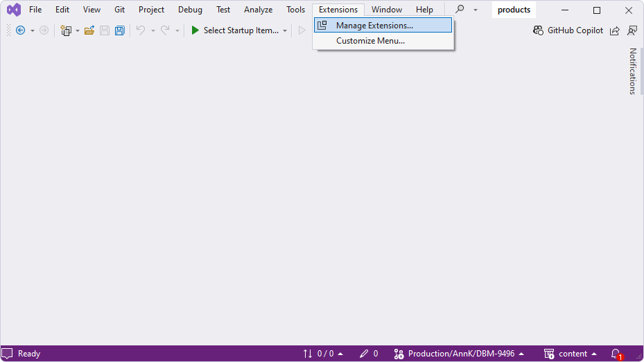 Manage Visual Studio extensions