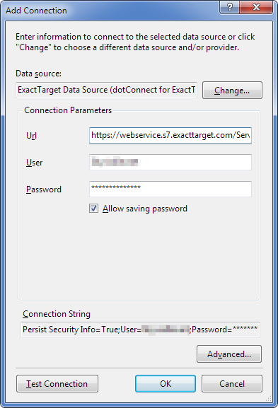 ExactTarget connection editor