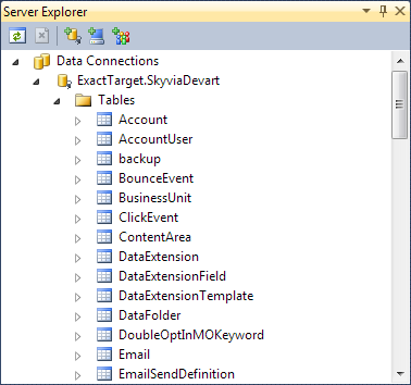 ExactTarget connection in Server Explorer