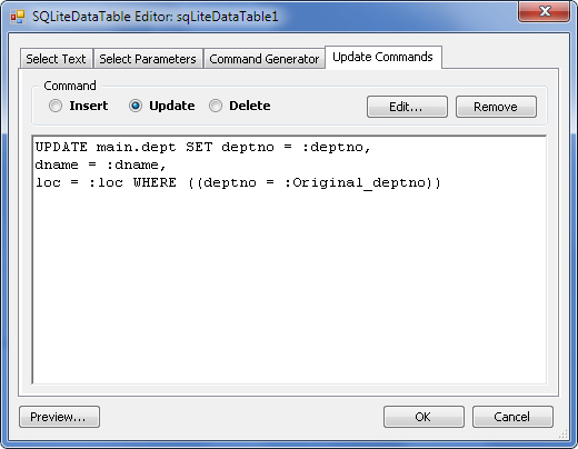 SQLiteDataTableEditor - Update Commands