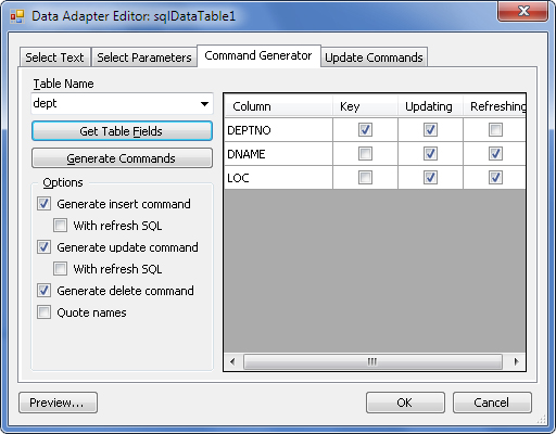 SqlDataTableEditor - Command Generator