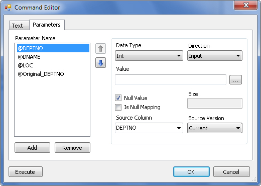 SqlCommand editor - parameters