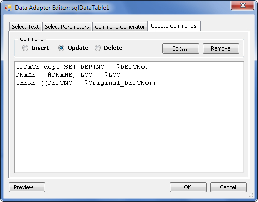 SqlDataTableEditor - Update Commands