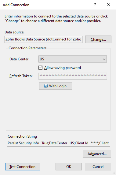 Zoho Books connection editor