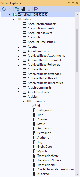 Zoho Desk connection in Server Explorer