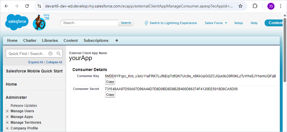 Copy the consumer key and secret