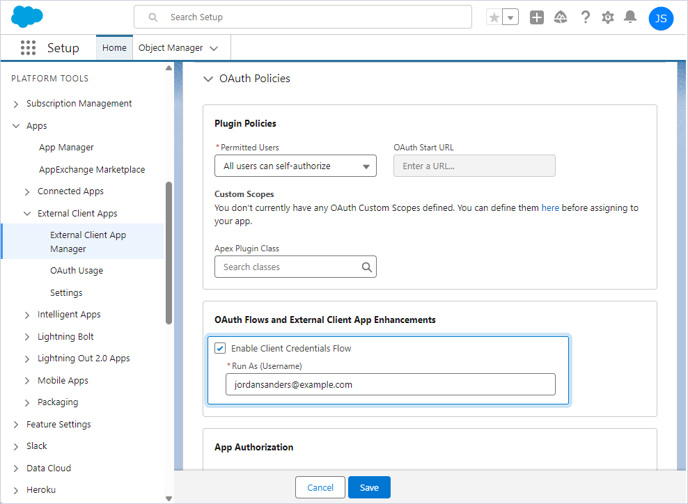 OAuth Flows: Enable Client Credentials Flow