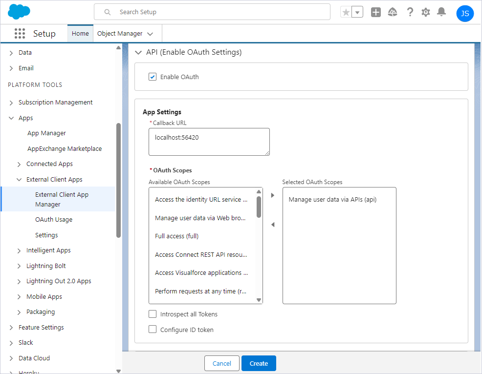 Specify OAauth scopes